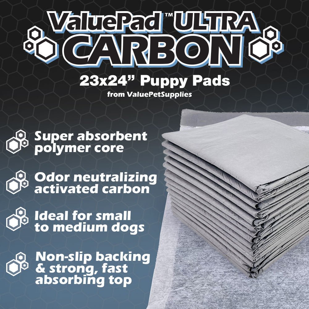 ValuePad Ultra Carbon Puppy Pads, Medium 23x24 Inch, 200 Count - Super Premium Puppy Pee Pads for Dogs, Activated Charcoal, Fast Absorbing Top Sheet, Super Absorbent Gel Core, 5-Layer Design