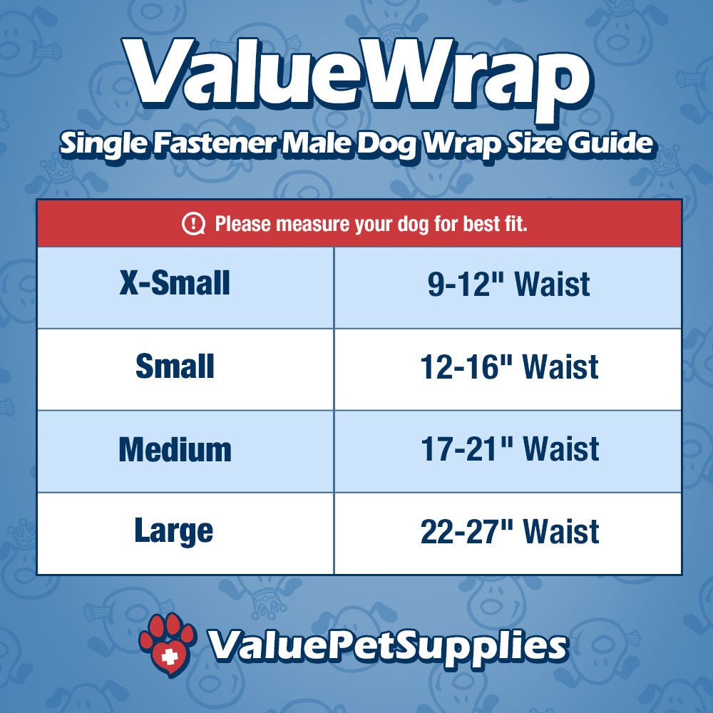 ValueWrap Male Wraps, Disposable Dog Diapers, 1-Tab Small, 144 Count - Snag-Free Fastener, Leak Protection, Wetness Indicator 